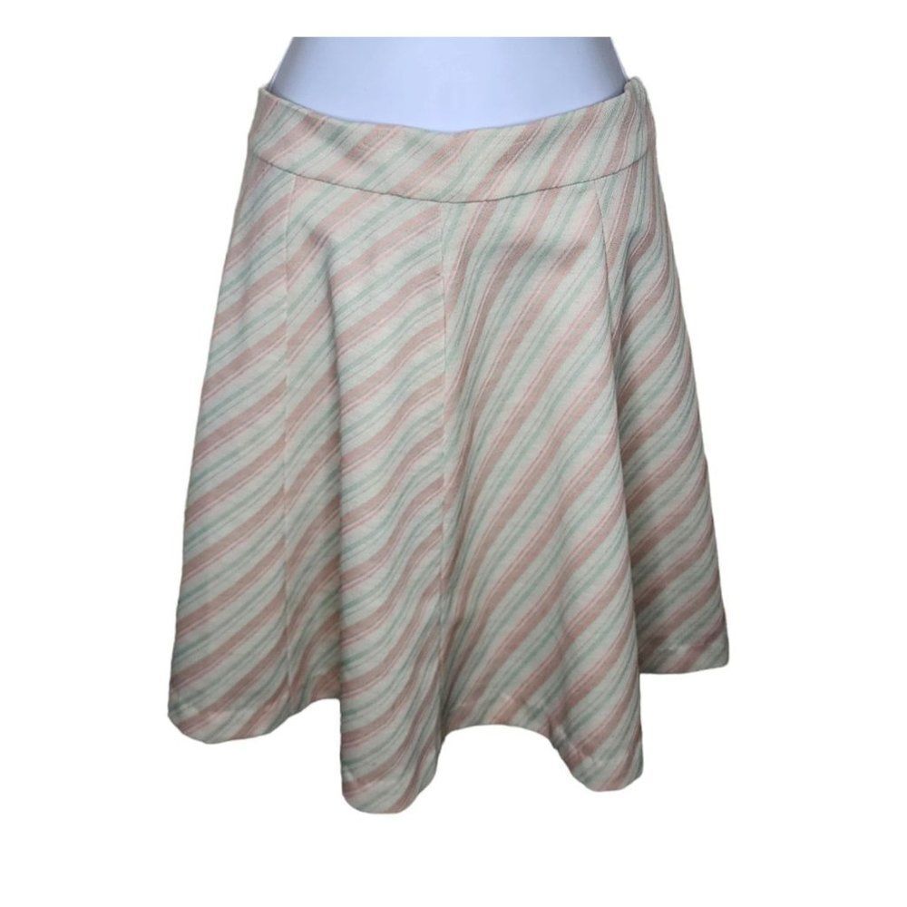 Vintage 70s Flare Circle Skirt Womens Size XS Pink Green Pastel Stripes